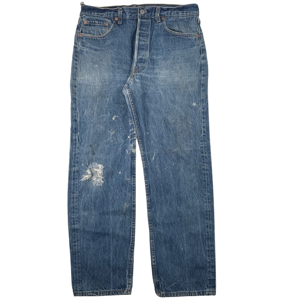 Levi's 501xx Jeans 35x32 Blue Vintage Made in USA Button Fly Mens Thrashed 501